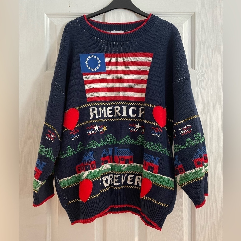 SWEATER LOFT Vintage Made In USA “America Forever” flag sweater